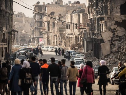 Refugees return to the war-torn city of Aleppo, Syria.