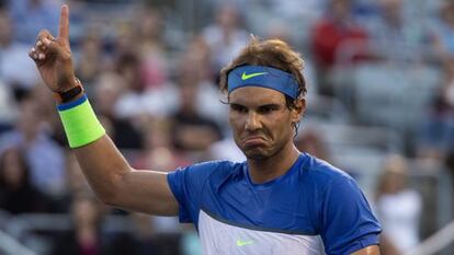 Nadal gesticula durante el duelo ante Nishikori.