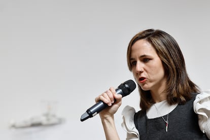 La candidata a secretaria general de Podemos Ione Belarra, durante la presentación de la lista al Consejo Ciudadano Estatal, este lunes, en Madrid.