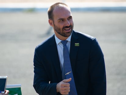 El diputado Eduardo Bolsonaro, hijo del presidente de Brasil, durante la celebración de la independencia en Brasilia, el 7 de septiembre.