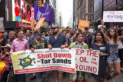 DiCaprio durante una manifestación contra el cambio climático por las calles de Manhattan, en septiembre de 2014.