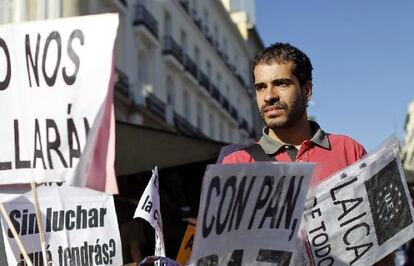 Fabio Gándara, portavoz de Democracia Real Ya, ayer en la Puerta del Sol de Madrid.