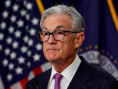 FILE PHOTO: U.S. Federal Reserve Chair Jerome Powell holds a press conference in Washington, U.S, September 20, 2023. REUTERS/Evelyn Hockstein/File Photo