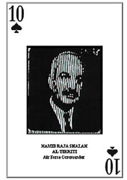 El naipe con la fotografía del general Hamid Raya Salah al Takriti.