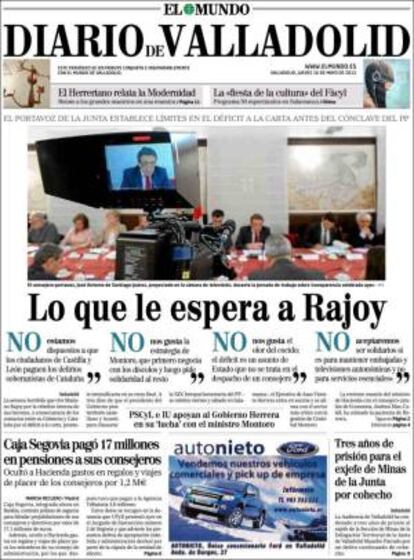 Portada de El Mundo de Valladolid de hoy. EFE/El Mundo de Valladolid