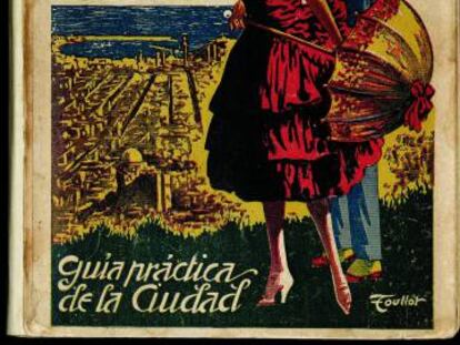Coberta d&#039;&#039;En Barcelona: Gu&iacute;a pr&aacute;ctica de la ciudad, de 1921, on els visitants guaiten la ciutat des del Tibidabo.