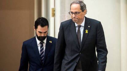 El presidente de la Generalitat de Cataluña, Quim Torra, y el del Parlamento, Roger Torrent.