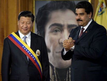 O presidente chinês Xi com Nicolás Maduro em Miraflores