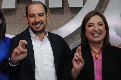 Xóchitl Gálvez y Marko Cortés y Xóchitl Gálvez, este jueves en Ciudad de México.