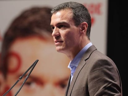 El presidente del Gobierno en funciones, Pedro Sánchez, en un mitin en Santander.