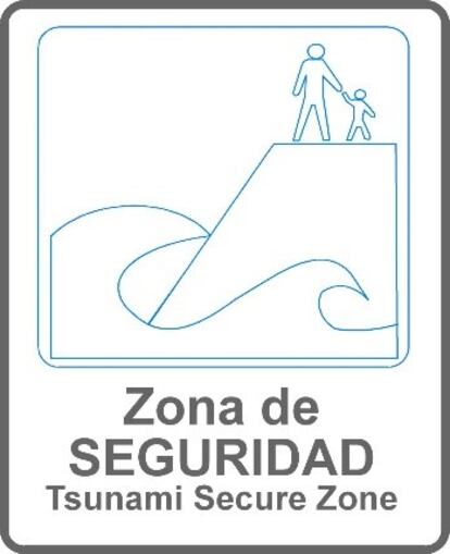 Señalización de una zona de seguridad para refugiarse de un maremoto.