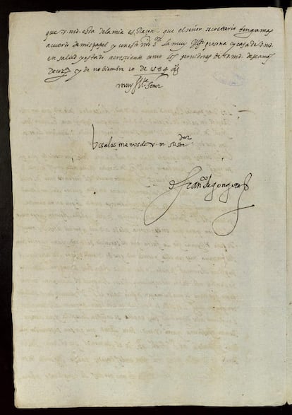 El manuscrito, datado en 1584, escrito por Luis de Góngora con la firma de su tío Francisco.