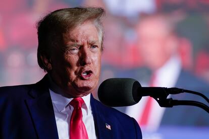 Former president Donald Trump speaks at a rally on August 5.