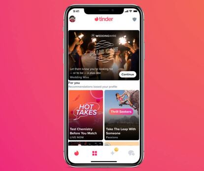 Nueva zona de Tinder enfocada a las bodas.