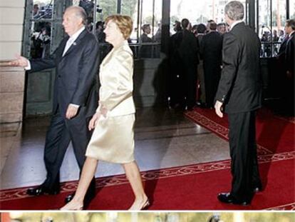 Arriba, George Bush se separa de su esposa, Laura, y del presidente chileno, Ricardo Lagos, al percatarse de que agentes del Servicio Secreto son interceptados por la policía chilena. Abajo, Bush (en el centro, de espaldas) interviene en el tumulto hasta conseguir que se permita el paso a uno de sus escoltas.