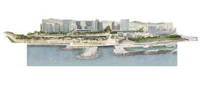 El futuro parque y paseo en el litoral de Barcelona, entre la Mar Bella y el Fòrum, en una imagen virtual a la altura de la rambla de Prim.