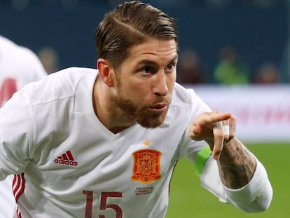 Ramos, tras marcar el tercer gol de España.