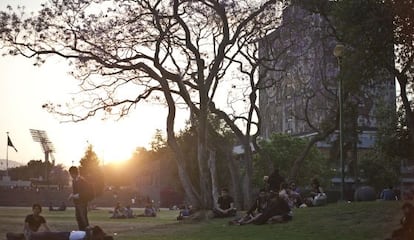 Varios grupos de estudiantes en el recinto de la UNAM.