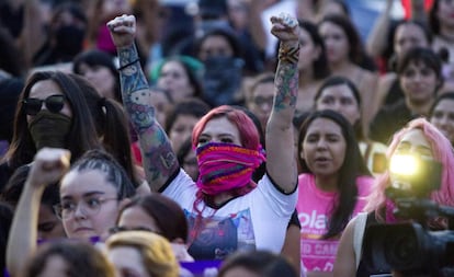 Mulheres em um protesto em 16 de agosto em Monterrey.