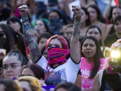 Mulheres em um protesto em 16 de agosto em Monterrey.