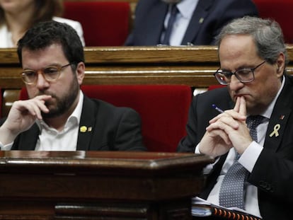 Quim Torra y Pere Aragonès en el pleno del Parlament del pasado 10 de julio. 
 