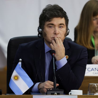 Argentina's President Javier Milei attends the G20 summit at the Museum of Modern Art in Rio de Janeiro, Brazil, November 18, 2024. REUTERS/Ricardo Moraes