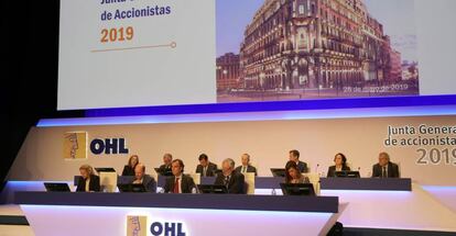 El presidente de OHL, Juan Villar-Mir de Fuentes, durante su intervención en la última junta de accionistas.