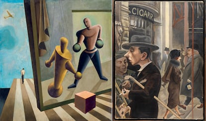 'El siglo XX' (1927), de Sándor Bortnyik (izquierda) y 'Escena callejera' (1925), de George Grosz.