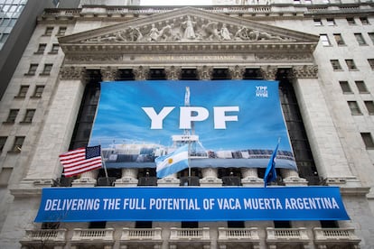 YPF sign at the New York Stock Exchange