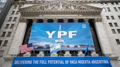 YPF sign at the New York Stock Exchange
