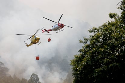 Dos helicópteros de extinción sobrevolaban Aguamansa, el viernes.