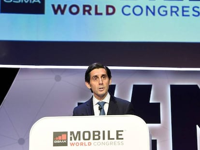 José María Álvarez-Pallete, en la conferencia inaugural del Mobile World Congress de Barcelona.