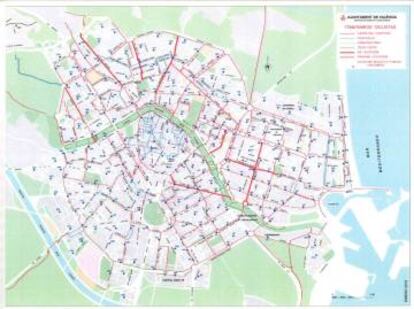 Mapa de los carriles bici de Valencia.