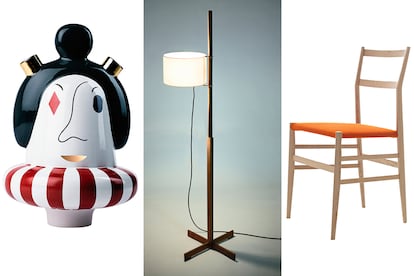 Takuya double vase, de Jaime Hayón para Bosa, lámpara TMM de Miguel Milá y silla 699 Superleggera, de Gio Ponti, creada para Cassina en 1957.