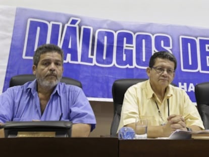 Negociadores das FARC em uma coletiva de imprensa em Havana.