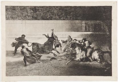 Como coleccionista Lázaro sintió verdadera predilección por la obra de Goya, por ello se muestran en esta pequeña sala de manera excepcional los Proverbios o Disparates, la Tauromaquia, los Desastres y los Caprichos no expuestos al público de manera habitual.