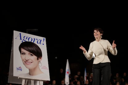 La portavoz nacional del BNG, Ana Pontón, durante el acto de apertura de la campaña electoral celebrado este jueves en A Coruña.