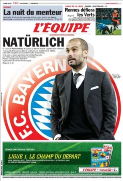 Guardiola, protagonista de la portada de L'Èquipe.