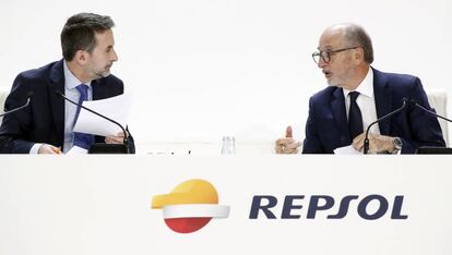 Josu Jon Imaz, consejero delegado de Repsol, y Antonio Brufau, presidente. 