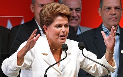 Dilma Rousseff durante discurso ap&oacute;s a vit&oacute;ria.