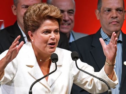 Dilma Rousseff durante discurso ap&oacute;s a vit&oacute;ria.