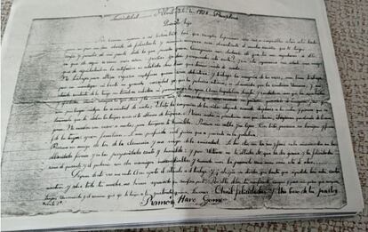 Carta de uno de los presos que protagonizaron la fuga, cedida por Elizabeth Martín Haro.