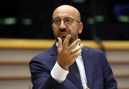 El presidente del Consejo Europeo, Charles Michel, el 23 de julio en la Eurocámara en Bruselas.