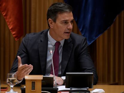 El presidente del Gobierno, Pedro Sánchez, durante una intervención ante el Grupo Socialista en el Congreso.