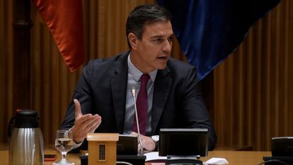 El presidente del Gobierno, Pedro Sánchez, durante una intervención ante el Grupo Socialista en el Congreso.