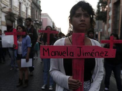 Una manifestaci&oacute;n en Puebla contra la violencia machista.