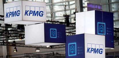 FILE PHOTO: The KPMG logo pictured at the Viva Tech start-up and technology summit in Paris