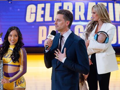 Pau Gasol durante la ceremonia de retirada de su camiseta con Los Angeles Lakers.