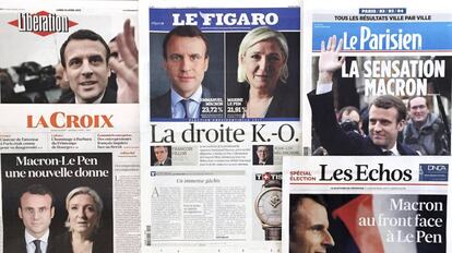 Portadas de varios periódicos franceses el día después de la jornada electoral.
