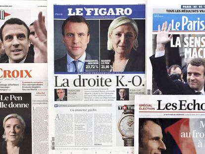 Portadas de varios peri&oacute;dicos franceses el d&iacute;a despu&eacute;s de la jornada electoral.
 
 